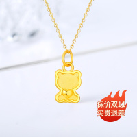 Letrange黄金小熊吊坠999足金爱心熊项链女3d硬金转运珠纯金项链挂坠