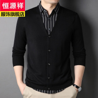恒源祥春秋款假两件套衬衫领长袖男士针织衫精致时尚休闲男装外穿上衣服