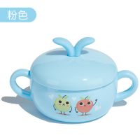 蓝色 杰贝儿童宝宝碗 不锈钢带手柄餐具家用防摔带盖婴幼儿辅食训练碗