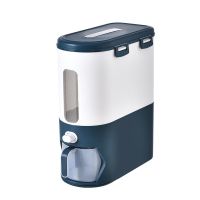 蓝色[防虫盒+密封圈]30斤装 按压式米桶计量米箱家用密封米缸防虫防潮储米箱米面杂粮收纳桶