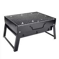 烧烤炉小号(35*27*20) 小黑钢烧烤箱家用庭院BBQ简易便携户外烧烤炉折叠式 木碳烧烤炉