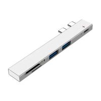 银色 双接口type-c macbook笔记本双type-c扩展坞转USB2.0分线器SD/TF读卡器带PD供电