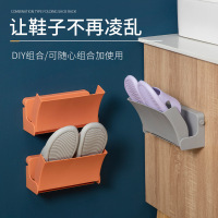 灰色 1层 浴室免打孔可折叠拖鞋架简易可组合沥水鞋架门背壁挂式拖鞋收纳架