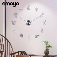 银色 20英寸以上 现代简约客厅大挂钟3D立体创意牙齿医生 墙贴钟表DIY钟表时尚挂钟