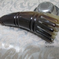 短款角尖牛角梳密齿 按摩梳疗牦牛角筒头部经络牛角梳防静电洗M头梳头皮天然脱发梳子