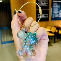 水晶独角兽-蓝彩款 梦幻独角兽钥匙扣卡通彩虹小马水晶公仔挂件钥匙链精致汽车挂饰女