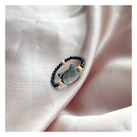黑色猫水晶贝壳 戒圈有弹性 小猫戒指女时尚个性小众设计可爱复古水晶串珠贝壳指环食指潮