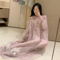 藕色 (单件睡裙) 均码 蕾丝网纱拖地长裙睡衣家居服女性感透视仙女私房裸背诱惑火辣内衣