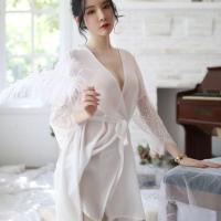 1451白色(配内裤) 均码(80-150斤) 冰丝睡袍女春秋夏季薄款性感浴衣浴袍睡衣睡裙汗蒸服加大码家居服