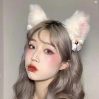 铃铛款白色 毛绒可爱猫咪猫耳朵发箍狐狸头箍头饰女兽耳发夹猫咪发卡发饰品潮
