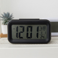 黑色 简约多功能电子钟带温度计日历大屏夜光闹钟学生静音桌面床头时钟