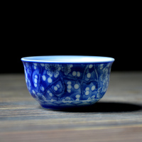 万梅冰青 反口杯 景德镇陶瓷茶杯 青花霁蓝品茗杯 功夫茶杯茶具主人杯普洱茶杯单杯
