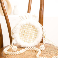 白色水貂珠(材料包自己做)带工具+教程 法式名媛复古珍珠链条小圆包手织手工编织diy材料包串珠包斜挎包