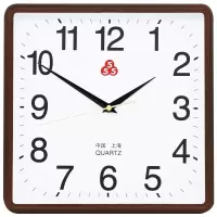 咖啡色 12英寸 现代简约上海三五牌石英钟555钟表客厅大气方形静音挂钟家用