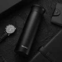 黑色 魔都时尚保温杯男女士高档便携大容量不锈钢泡茶水杯学生简约杯zi