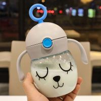 咖灰 B-2001塑料杯 可爱卡通创意儿童喝水塑料杯吸管杯宝宝学饮杯双手柄便携防摔水壶