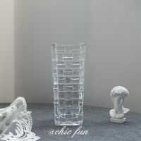 竹编款_ ins风复古花瓶摆件客厅插花北欧创意水晶透明玻璃瓶水培