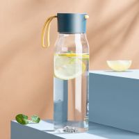 深蓝色盖子+黄色拎带 580ml 炊大皇塑料水杯女生高颜值太空杯韩版简约学生水杯夏天便携防摔
