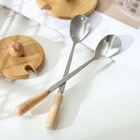 驼色 木柄不锈钢勺 凉水杯盖子配件杯盖杯具锅盖头单卖盖板替换马克杯木制家用玻璃杯