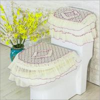 三件套小格花 加厚布艺马桶垫三件套四季通用防水拉链式马桶盖子套水箱罩坐便垫