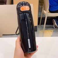 黑色410ml/随机送贴纸一张 韩版潮流保温杯女成人孕妇产妇两用吸管杯时尚简约学生喝水杯便携