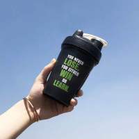 黑杯绿字400ml 随手杯健身水杯塑料杯蛋白粉杯子情侣户外水壶大容量三层奶昔杯子