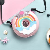 彩虹粉 水杯+背带 甜甜圈儿童水杯带吸管夏天用可爱卡通女宝学生杯子吸管杯夏季水壶