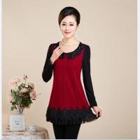 娃娃领酒红 5XL[建议145-160斤] 中老年女装春秋打底衫秋衣女外穿长袖妈妈装中年女士秋中长款上