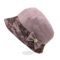 雷丝帽檐-春秋布料-浅紫 标准码(内里有调节绳子) 中老年人春秋羊毛呢妈妈帽休闲渔夫帽女士冬天老人帽子婆婆帽盆帽
