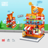 饮料店A款 哲高迷你街景微颗粒积木城市系列男女孩益智儿童6岁动脑拼装玩具