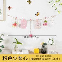 粉色少女心麻绳花明信片 幼儿园墙上森系仿真花环挂件创意房间卧室墙面麻绳夹子壁挂装饰品