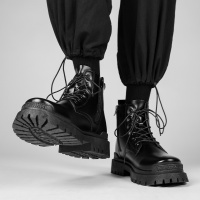 黑色[主图款] 39 黑色马丁靴男秋季高帮潮鞋英伦风机车工装皮靴春秋款增高中帮皮鞋