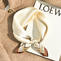 白色 春秋法式复古真丝丝巾女小方巾桑蚕丝围巾百搭装饰职业小领巾发带