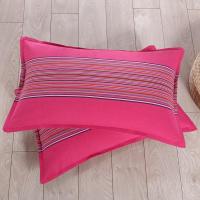 玫红色 玫红 47cmx74cm 正宗老粗布枕套加厚加密加大单人枕头套条纹涤棉枕套特价一对装