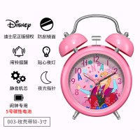 003玫红壳带铃-3寸-加购收藏送电池 冰雪奇缘小闹钟卡通女孩儿童学生专用床头时钟闹铃强力叫醒迪士尼