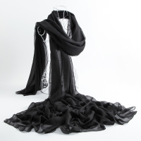 黑色2米 夏季防晒黑色围巾女超大长款百搭西北青海湖纱巾春秋薄款丝巾披肩