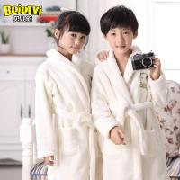 米白无帽 120cm(XS建议身高105-120cm) 童装冬季儿童睡袍柔软男童浴袍加长加厚法兰绒女童睡衣冬装家居服