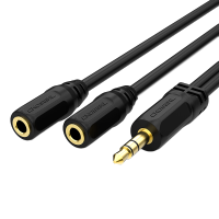 黑色 1米 秋叶原Q394/QS3014一分二音频线耳机转接线手机电脑接2副耳机音箱一拖二情侣线3.5mm公转双3.5母