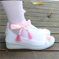 蝶恋花-粉色-坡跟34(内长22cm)-O 24 11cm以下 儿童古风鞋夏季汉服鞋子春秋女童搭配古装旗袍绣花鞋子流苏古