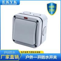 浅灰色 IP66户外防水开关浴室花园室内一开双开双控带指示灯明装门铃开关