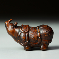 招财犀牛(仿古) 黄杨木雕随身实木雕刻工艺品家居小摆件手把件招财犀牛把玩