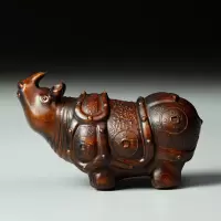 招财犀牛(仿古) 黄杨木雕随身实木雕刻工艺品家居小摆件手把件招财犀牛把玩