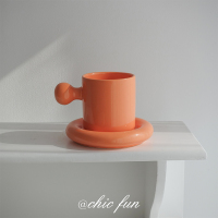 红色 chic *fun韩式创意圆球马克杯碟套装咖啡杯喝水杯子圆球手柄