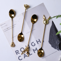 爱丽丝时间兔金勺 爱莉卡贝叶 麋鹿不锈钢镀金勺 搅拌勺卡通勺金勺长勺冰淇淋勺