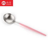 粉色/1支 304不锈钢勺子家用创意汤匙圆头长柄搅拌勺韩式可爱甜品成人调羹