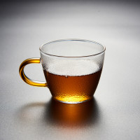 琥珀把细纹品茗杯1个(120毫升) 湘茗堂锤纹玻璃茶杯日式手工功夫小茶杯品茗杯耐热主人杯带把单杯