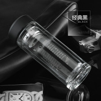 经典黑 英国vanow玻璃杯男女高档透明茶水分离双层泡茶杯水杯子波离绿茶