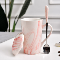 大理石纹粉色-无金(泡沫装) 陶瓷马克杯ins粉色少女心大理石纹杯子北欧情侣水杯咖啡杯带盖勺