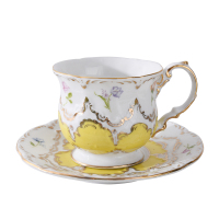 黄色 赠金勺 爱莉卡贝叶 索菲法式宫廷风咖啡杯碟套装下午茶花茶杯配勺礼盒装