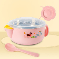 卡通粉注水保温碗 米粉勺儿童餐具米糊勺奶瓶婴儿碗勺套装辅食碗辅食工具全套宝宝碗